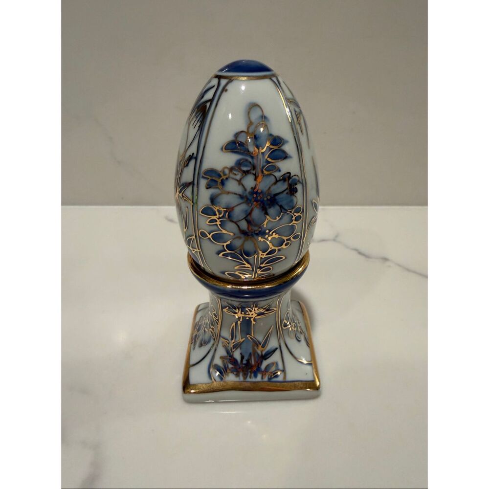 Blue and white porcelain handpainted salt and pepper shakers